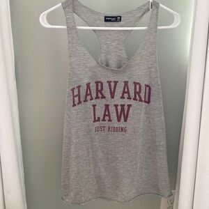 Harvard Law Just Kidding Distressed Tank athleisure workout top medium gray